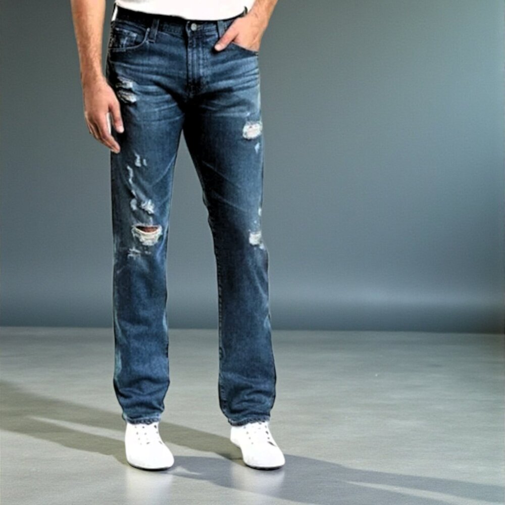 Ag Adriano Goldschmied Modern Slim Straight Distressed Jeans 36x34